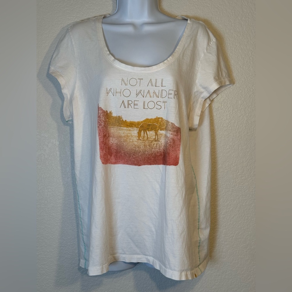 Life Is Good Women's Tee - Cream with Red and Gold Graphic